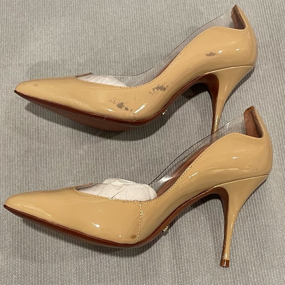 NEW Schutz Tan Patent Clear Scalloped Border Pointed High Heels 6 - Picture 10 of 16